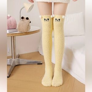 Cartoon Fuzzy High Knee Socks In Yellow